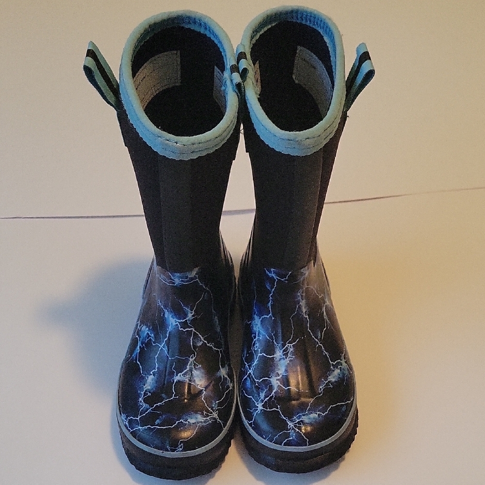 Lands' End Kids Lightning Rain Boots - Black and Blue